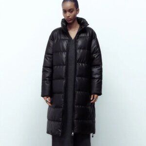 ZARA Faux Leather Puffer Coat Size Small